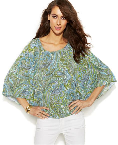 michael kors short sleeve print sheer peasant top|Chic & Trendy Women’s Tops .